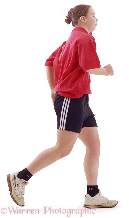 Teenager running, white background