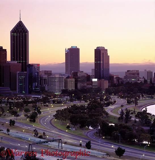 Perth City at sunrise 3D R.  Western Australia