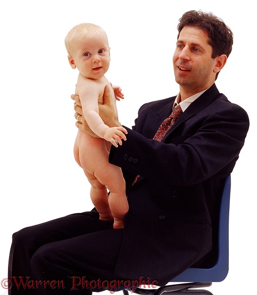 Mark and baby Siena, 6 months old, white background