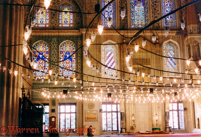 Inside the Blue Mosque in Istanbul.  Turkey
