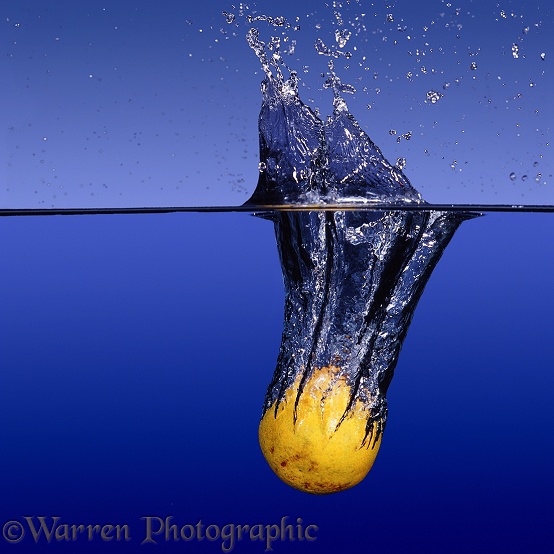 An orange dropped into water