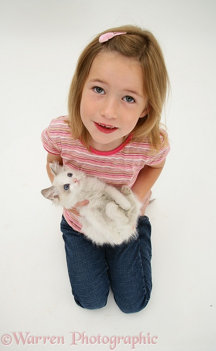 Madison with a kitten, white background