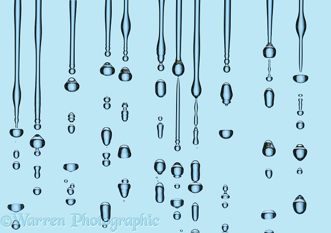 Thin streams of water falling vertically soon break up into droplets