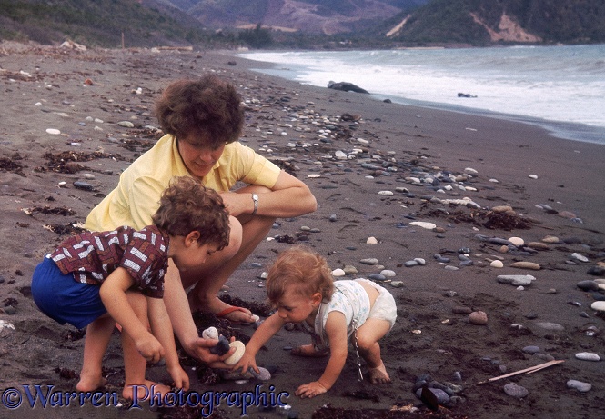 Jane, Mark and Hazel on the beach in Jamaica, 1986