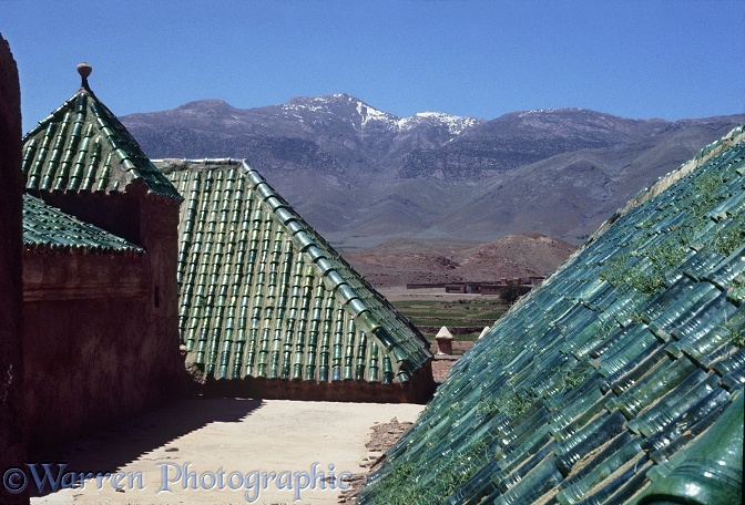 Green glazed tiles of the El Glaoui Kasbah, Telouet in the Atlas Mountains, Morocco