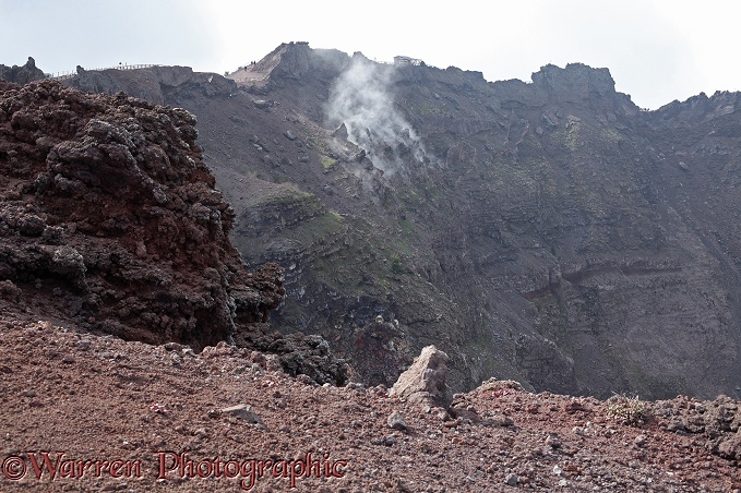 Vesuvius crater with steam vents.  Italy