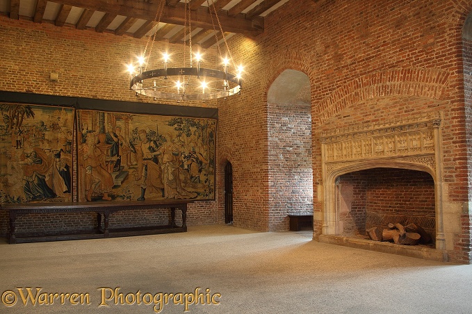 Tattershall Castle Audience Chamber showing one of the fireplaces rescued and replaced by Lord Curzon in 1912