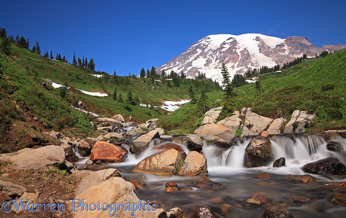 Mount Rainier and mountain stream.  Washington State, USA