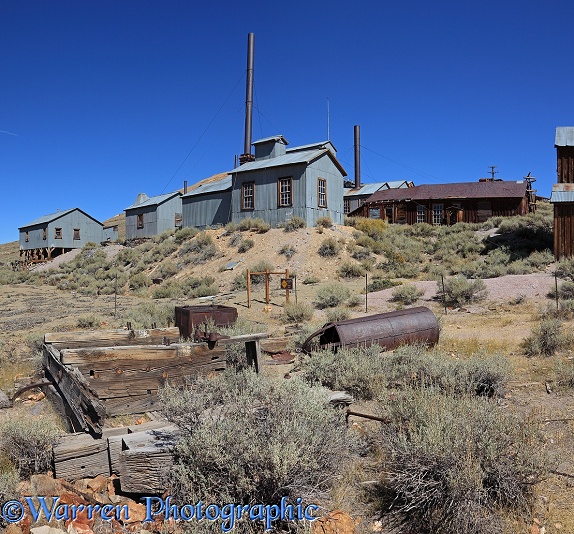 Rusty old factory in the ghost town of Bodie.  California, USA