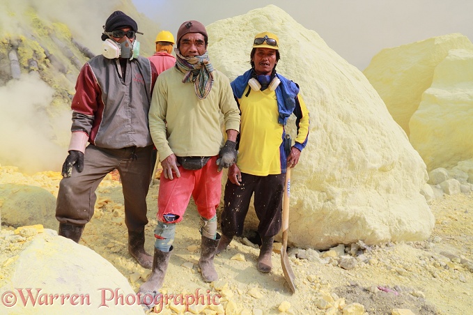 Men of the sulphur mine at Kawah Ijen.  Java, Indonesia