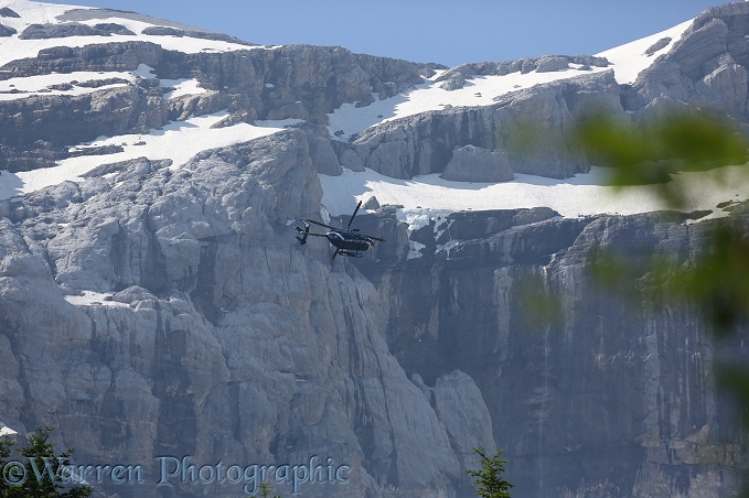 Helicopter within Le Cirque de Gavarnie, French Pyrenees