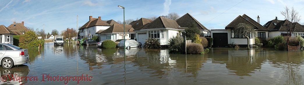 Flooded street in Weybridge 2014.  Surrey, England