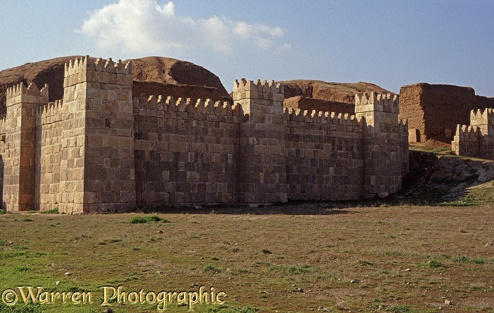 Ancient Assyria: a reconstructed section of the wall that once surrounded the capital, Nineveh, now engulfed by the modern city of Mosul, Iraq