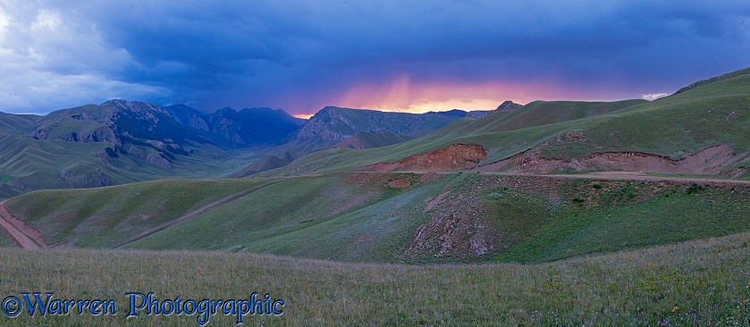 Rugged hills at sunset.  Kyrgyzstan