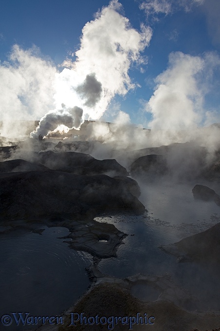 Steam rising from geysers and mud pots, Sol de Maana, Bolivia