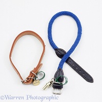 Leather and plaited rope dog collars
