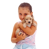 Girl with a Golden Cocker Spaniel puppy