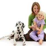 Little girl, lady and Dalmatian