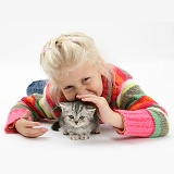 Girl with silver tabby kitten