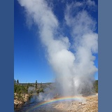Mortar Geyser erupting and making a rainbow