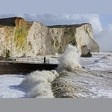 Waves breaking against wall, Seaford, 2014