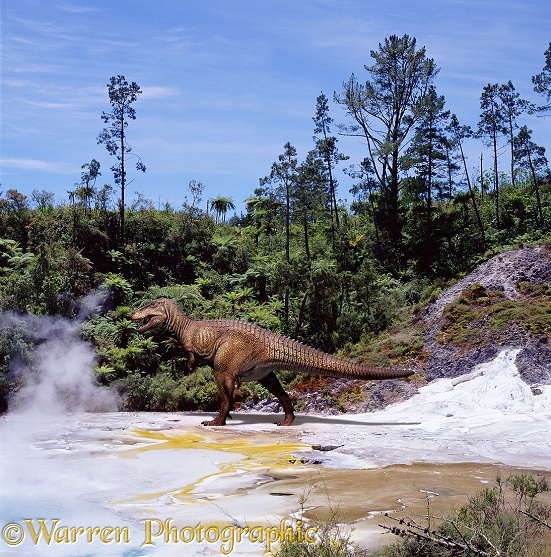 Tyrannosaur in geyser scenery