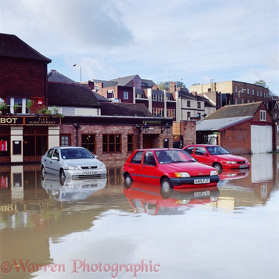 Flooded cars.  Surrey, England