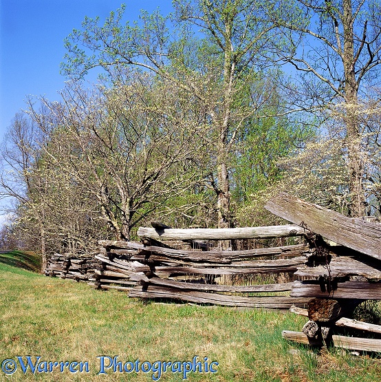 Zig zag wooden fence.  North Carolina, USA