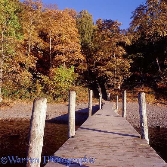 Wooden jetty.  Lake District, England