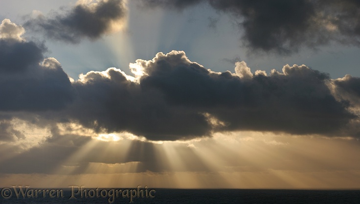 Clouds and sunbeams.  Lundy Island, England