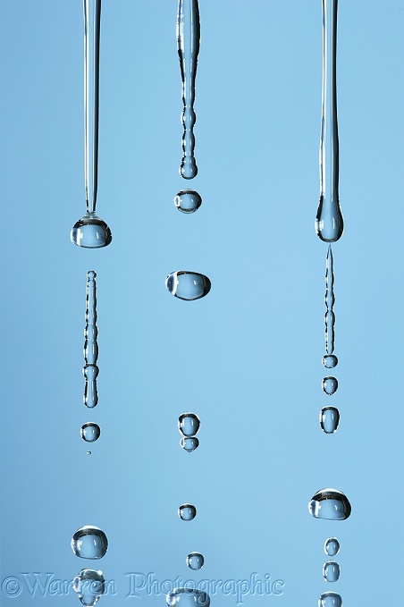 Thin streams of water falling vertically soon break up into droplets