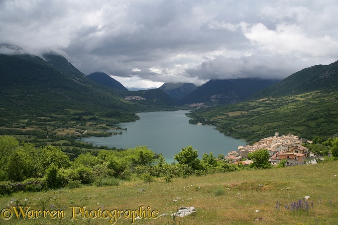 View over a lake.  Abruzzo National Park, Italy