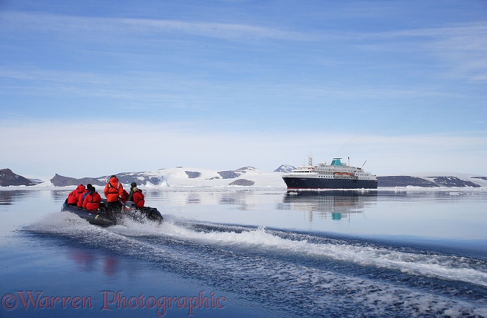 Tourists in zodiac boat.  Antarctica