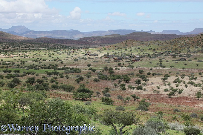 Panoramic view of the mountains of the Etendecka Traps in the rainy season