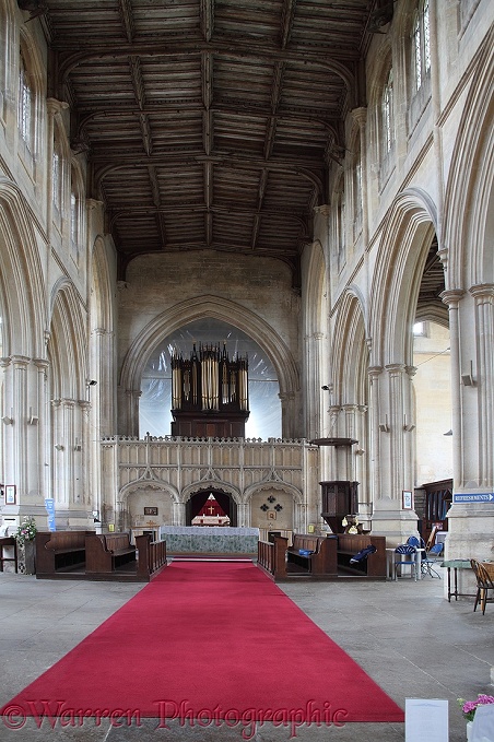 Tattershall parish church showing polythene screen behind organ to keep bats out of chancel