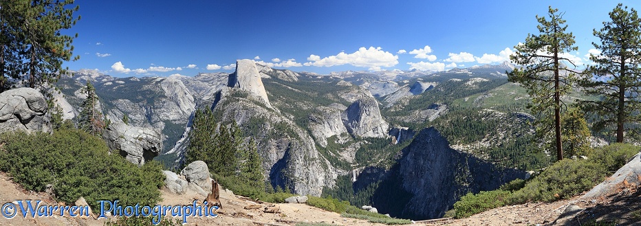 Panoramic view of Half Dome and Vernal Falls.  Yosemite, USA