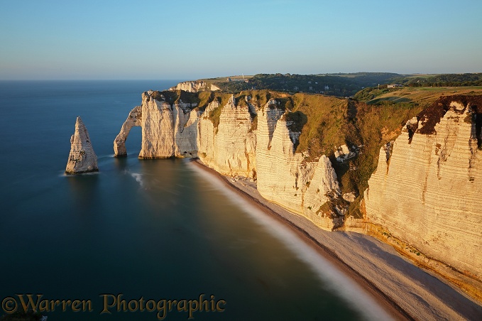 Chalk cliffs arches and stacks.  Etretat, France