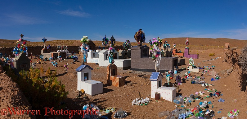 Rubbish-strewn small town grave yard, Bolivia