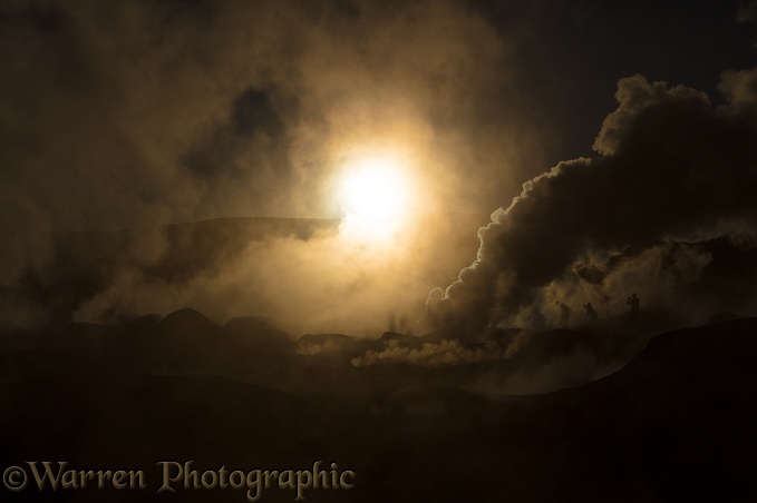 Steam rising from geysers, Sol de Maana, Bolivia