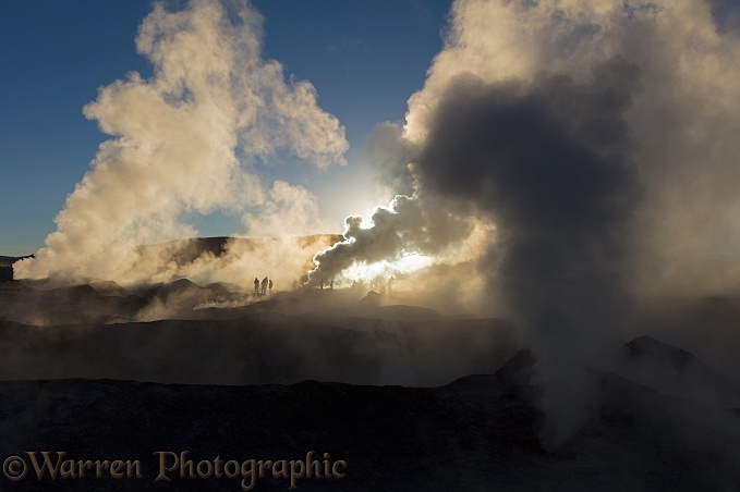 Steam rising from geysers, Sol de Maana, Bolivia