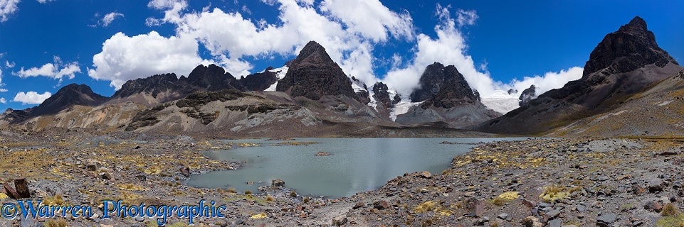 Mountains and glacial lake panorama, Bolivia