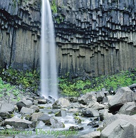 Columnar basalt and waterfall