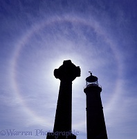 Lundy old lighthouse with grave and halo