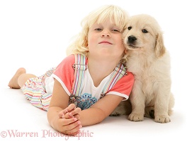 Girl with Golden Retriever pup
