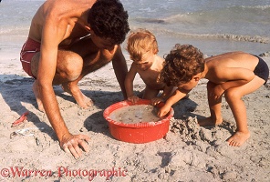 Kim, Mark and Hazel on beach Jamaica, 1968