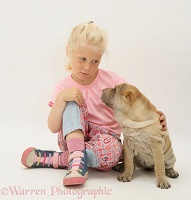 Girl with Shar-pei puppy
