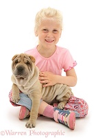 Girl with Shar-pei puppy