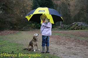 Girl with dog and umbrella