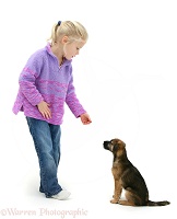 Girl with Border Terrier pup