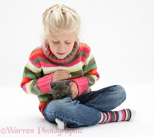 Girl with grey kitten